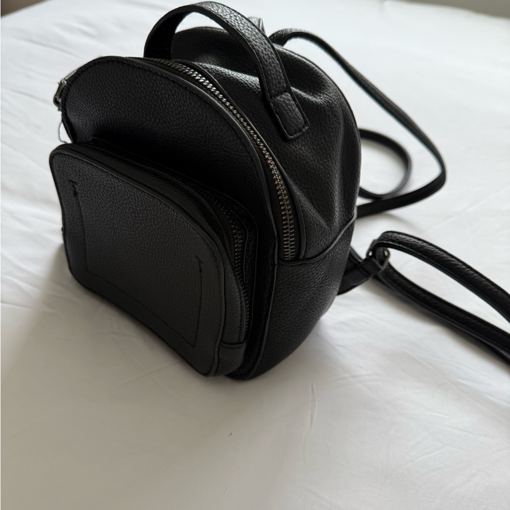 Mini black leather backpack purse